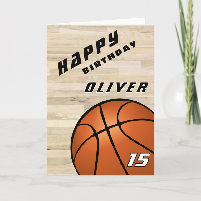 Carte Basket Ball Bois Plancher Sports Joyeux Anniversai (Devant)