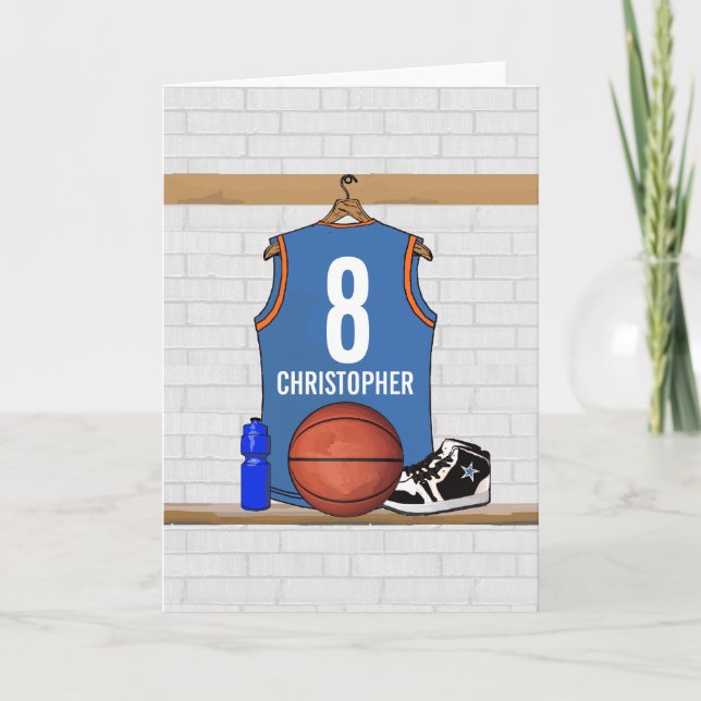 Carte Basket-ball orange bleu-clair personnalisé Jersey (Devant)