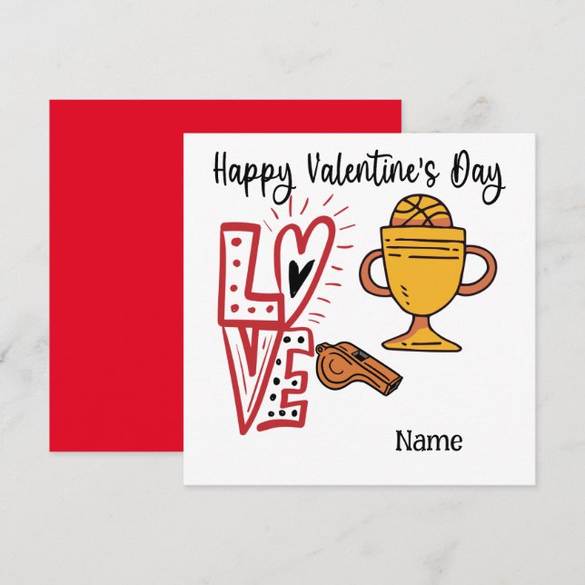 Carte Basket-ball Saint-Valentin du joueur avec amour (Devant / Derrière)