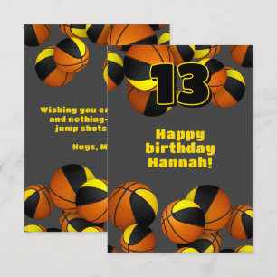 Carte basket heureux anniversaire noir or équipe couleur
