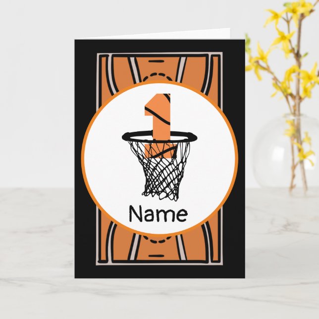 Carte Basketball 1er anniversaire avec numéro en mini-ce (Fleur jaune)