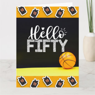 Carte Basketball 50e anniversaire avec mot Bonjour cinqu