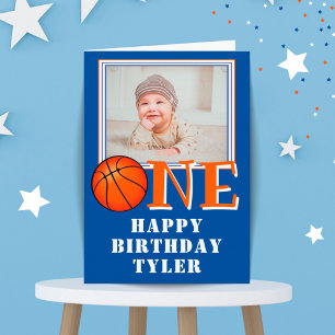 Carte Basketball Ball ONE Kids Photo 1st Birthday Card