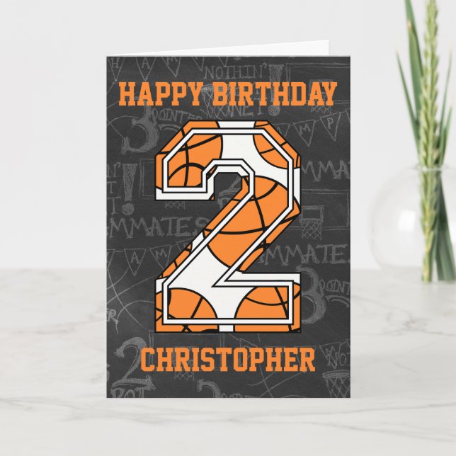 Carte Basketball Chalkboard 2e anniversaire (Devant)