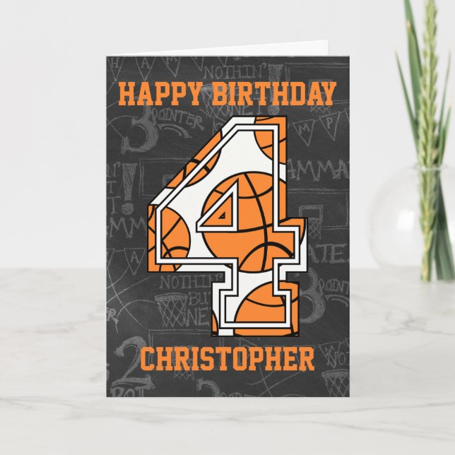 Carte Basketball Chalkboard 4e anniversaire (Devant)