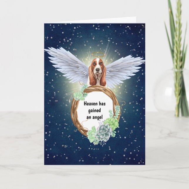 Carte Basset Hound angel succulents wreath night (Devant)