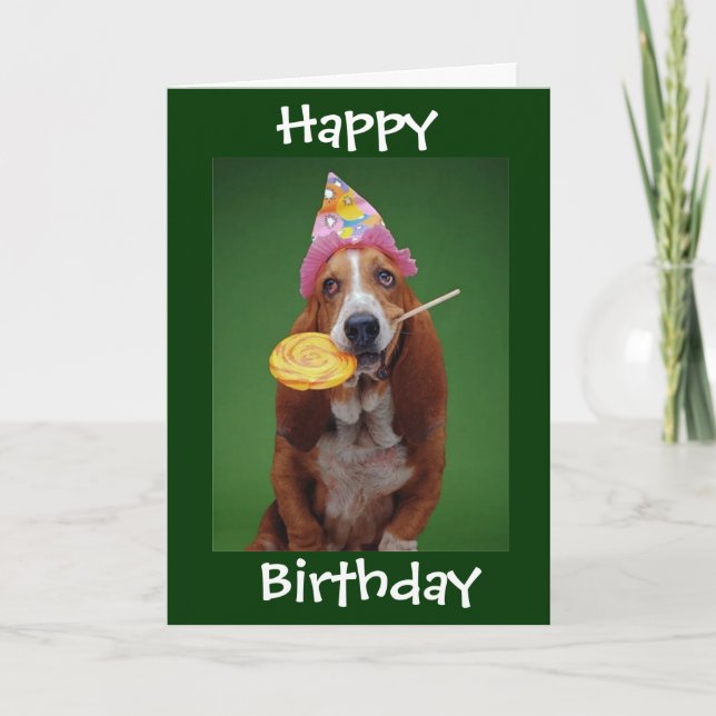 Carte Basset Hound Anniversaire Lollipop (Devant)