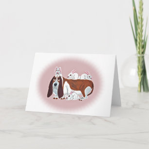 Carte Basset Hound Avec Bunny Friends
