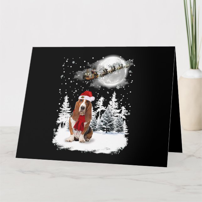 Carte Basset Hound Chien sous la neige au clair de lune  (Devant)