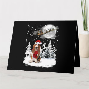 Carte Basset Hound Chien sous la neige clair de lune Noë