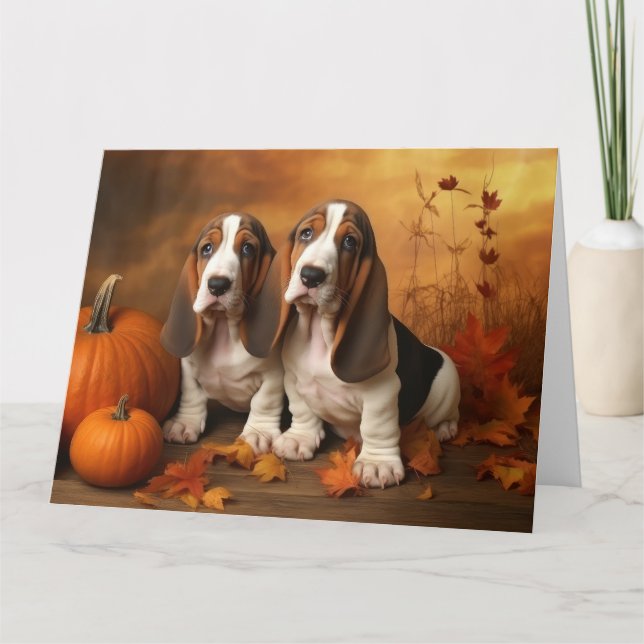 Carte Basset Hound chiot automne délice citrouille  (Devant)
