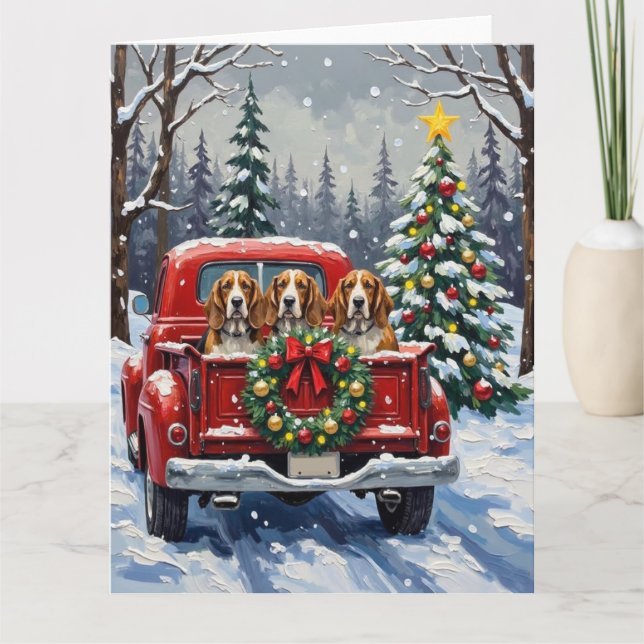 Carte Basset Hound Christmas Red Truck Holiday (Devant)