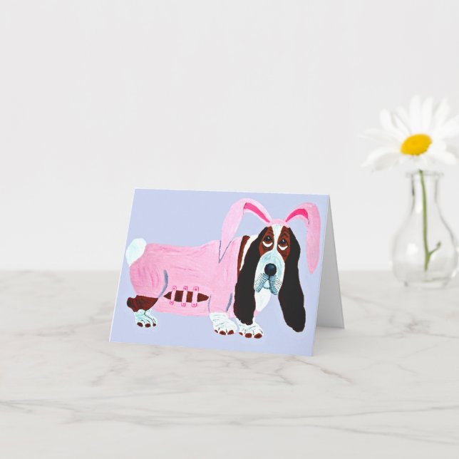 Carte Basset Hound In Pink Bunny Suit (Petite plante)