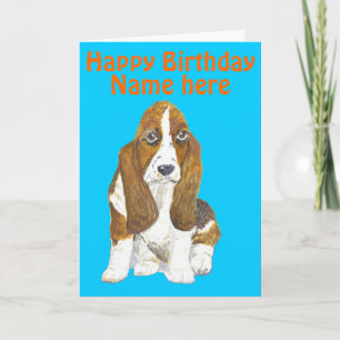 Carte Basset Hound Joyeux Anniversaire, ajouter le nom d