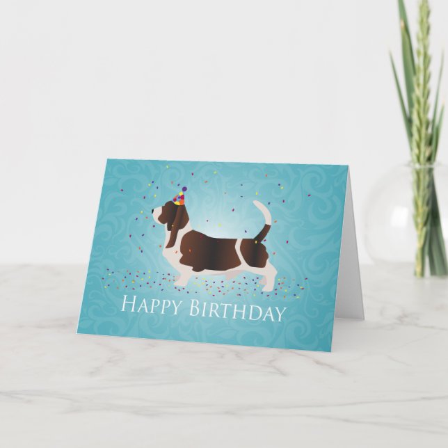 Carte Basset Hound Joyeux Conception d'Anniversaire (Devant)