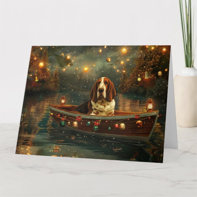 Carte Basset Hound Noël Festive Voyage (Devant)