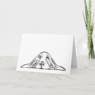Carte basset hound noir blanc yeux de chiot simple