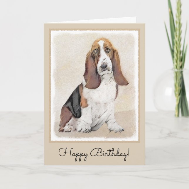 Carte Basset Hound Painting - Cute Original Dog Art (Devant)