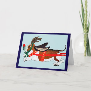 Carte Basset Hound Rudolph le Renne au Nez Rouge