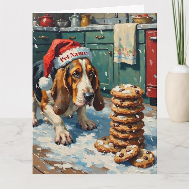Carte Basset Hound Sniffing Christmas Cookie Trail Hat (Devant)