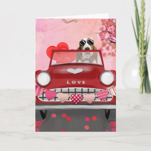 Carte Basset Hound voiture avec les coeurs Valentine's