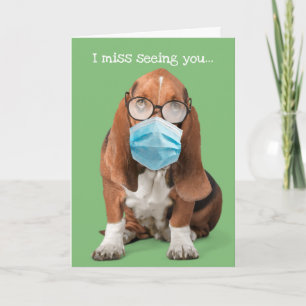 Carte Basset Hound With Face Mask and Foggy Glasses