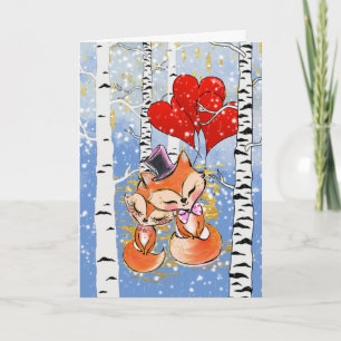Carte Bassin à coeur rouge de renard romantique