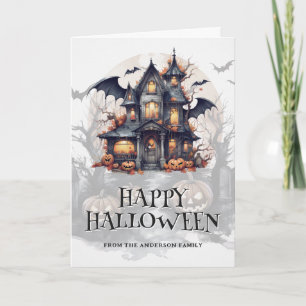 Carte Bat Haunted House Citrouilles Éffrayants Photo Hal