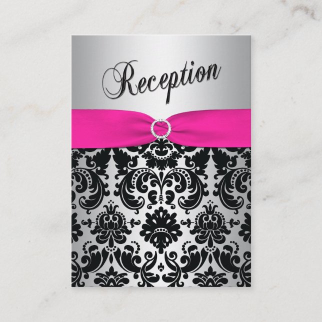 Carte Bat mitzvah Argent et Noir Damas (Devant)