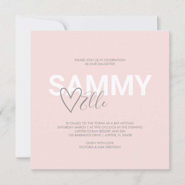 Carte Bat mitzvah de typographie moderne (Devant)