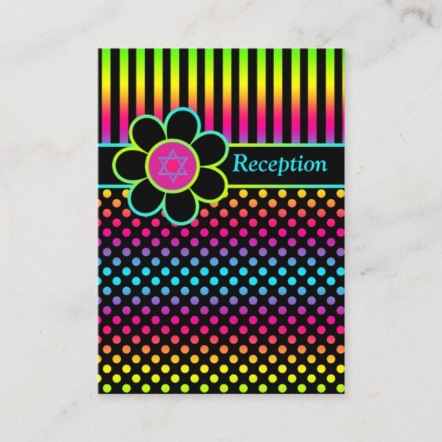 Carte Bat mitzvah Neon Stripes Pois (Devant)