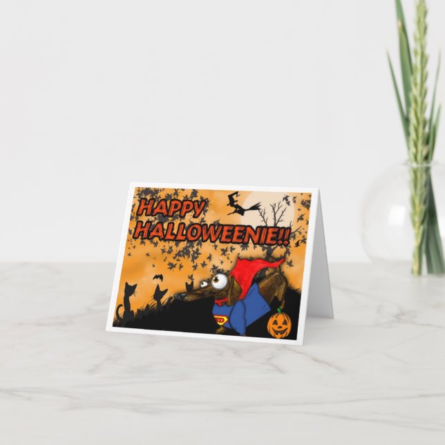 Carte Batdog et Superdog de Halloween de teckel (Devant)