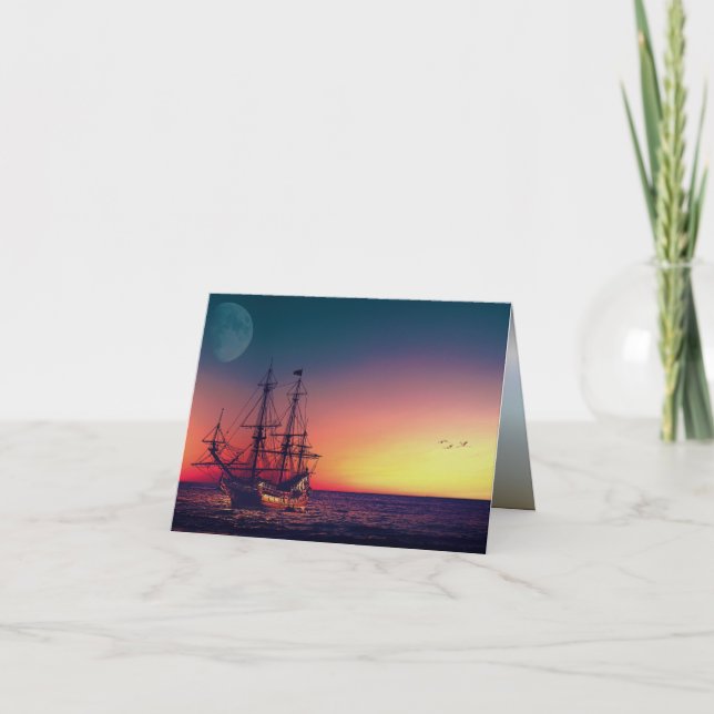 Carte Bateau à voile dans le coucher du soleil (Devant)