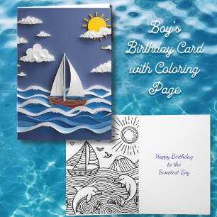 Carte Bateau à voile et soleil   Page Couleur d'annivers