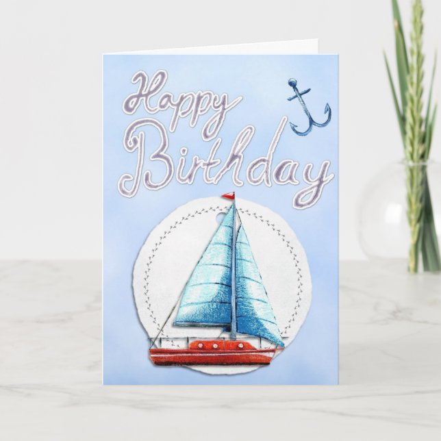 Carte Bateau à voile Joyeux anniversaire (Devant)