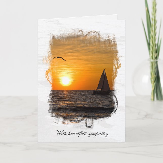 Carte Bateau à voile Sunset avec Sympathie Seagull (Devant)