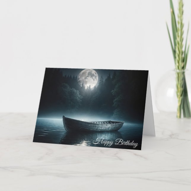 Carte Bateau Anniversaire Sur Le Lac Lune (Devant)