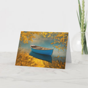 Carte Bateau Bleu Sur Le Lac D'Automne Anniversaire