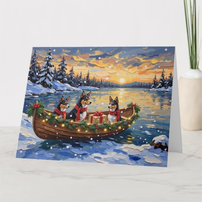 Carte Bateau de Noël Basenji pour les Fêtes (Devant)