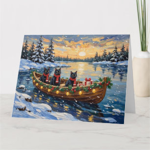Carte Bateau de Noël pour chat noir pour les fêtes