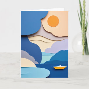 Carte Bateau en papier découpé ensoleillé