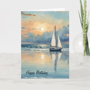 Carte Bateau Watercolor Sur Océan Anniversaire