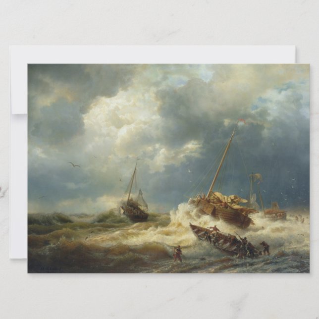 Carte Bateaux dans une tempête sur la côte néerlandaise (Devant)
