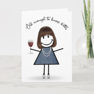 Carte Bâton d'anniversaire fille avec verre à vin