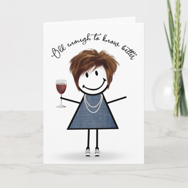 Carte Bâton d'anniversaire fille avec verre à vin (Devant)