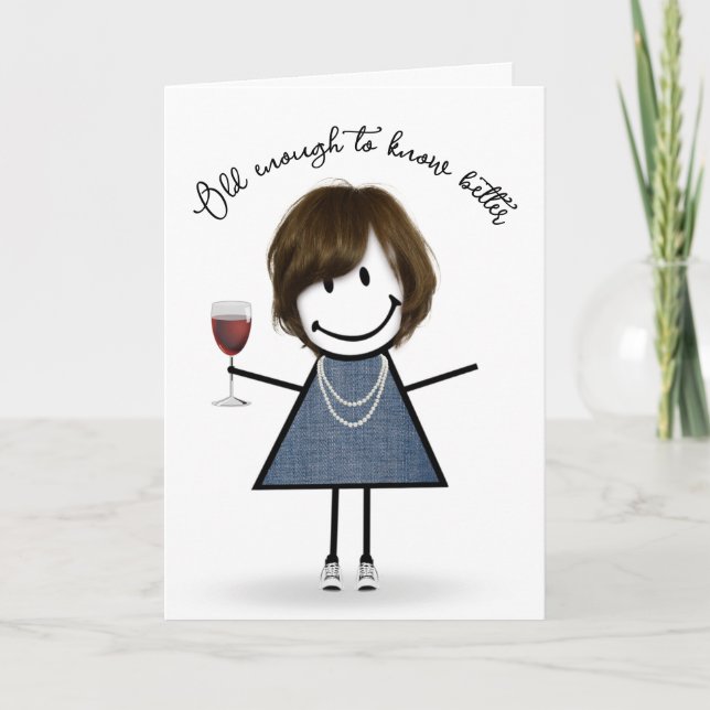 Carte Bâton d'anniversaire fille avec verre à vin (Devant)