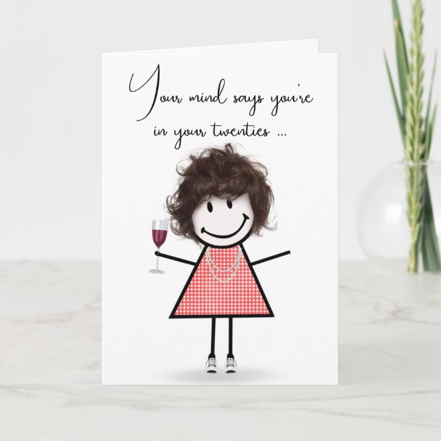 Carte Bâton d'anniversaire fille avec verre à vin (Devant)