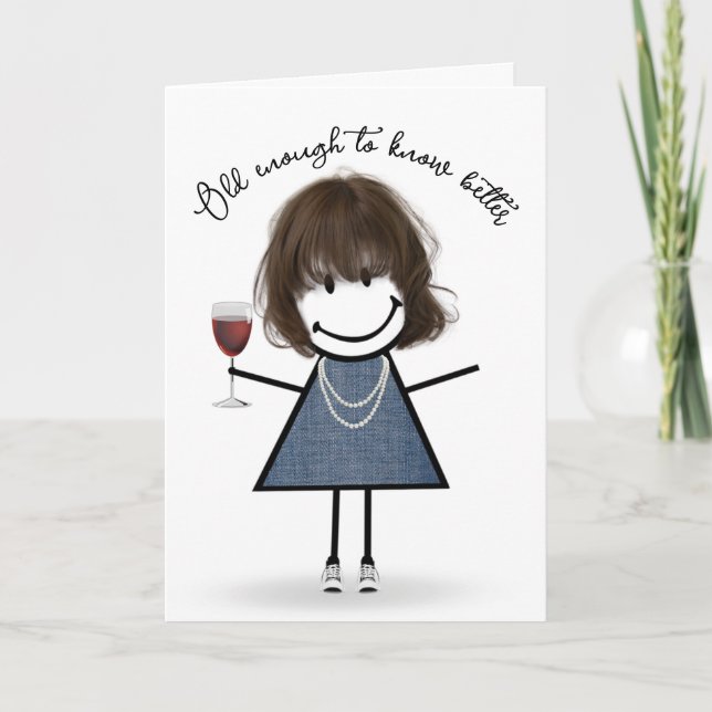 Carte Bâton d'anniversaire fille avec verre à vin (Devant)
