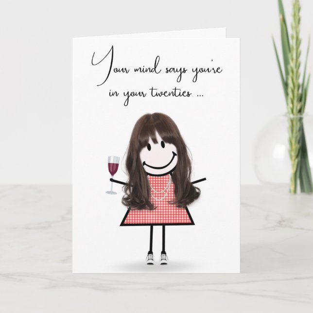 Carte Bâton d'anniversaire fille avec vin rouge (Devant)