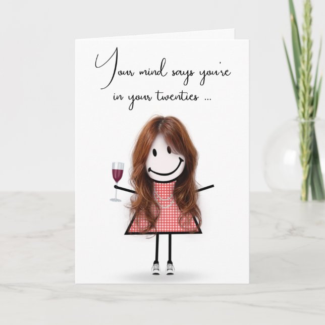 Carte Bâton d'anniversaire fille avec vin rouge (Devant)